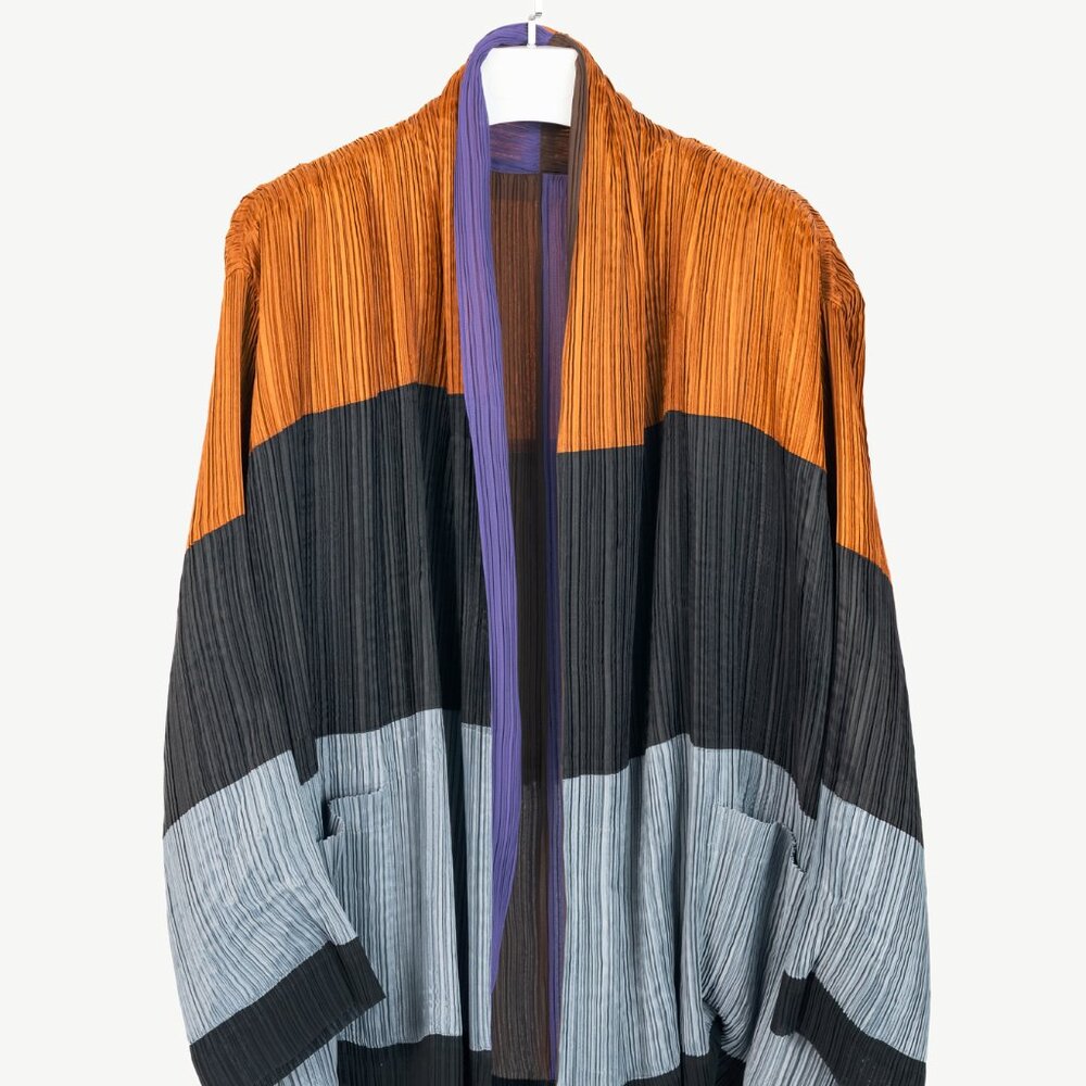 Issey Miyake SS1993 Reversible Multicolour Striped Pleated Open-Front Jacket
